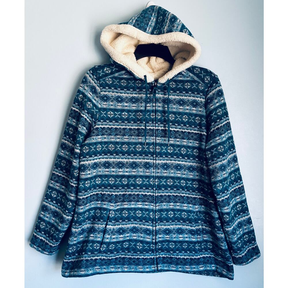 L.L. Bean Sherpa Lined Nordic Fleece Hoodie Jacket Women's Petite Large